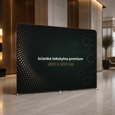 Ścianka Premium 400 × 230 cm na stoisku targowym